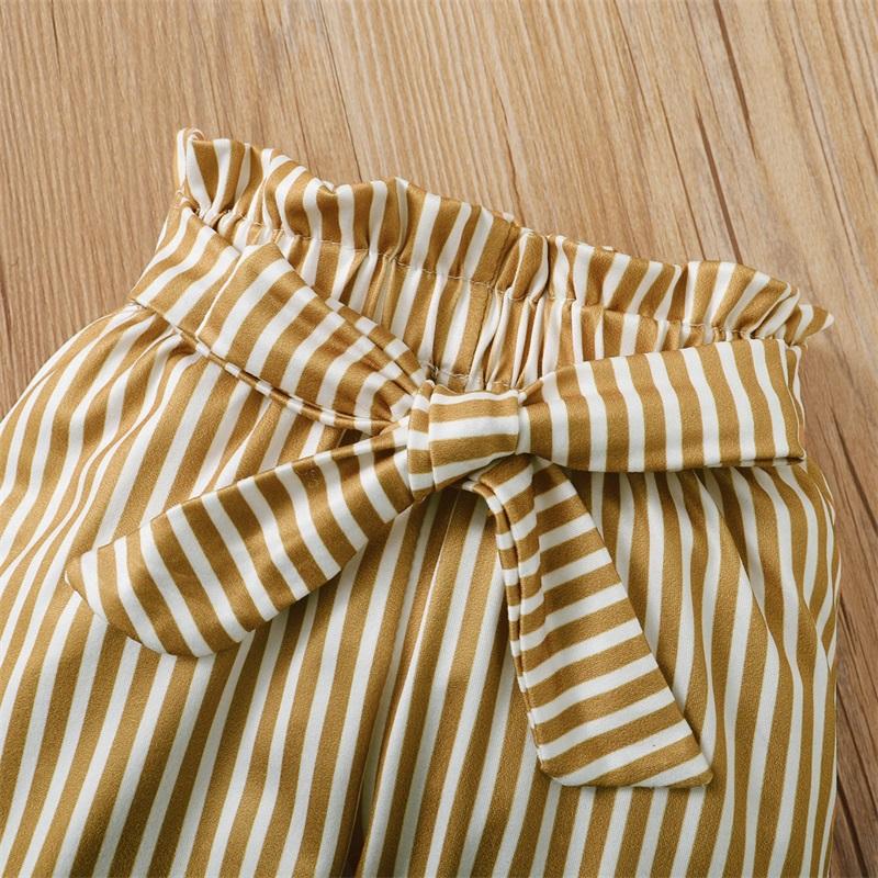 Baby Girl Ruffle Trim Ribbed Bodysuit & Striped Pants & Headband - PrettyKid