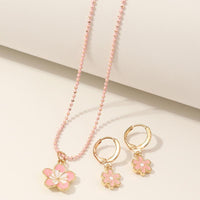 childrens plain tracksuits wholesale Girl 2pcs Floral Decor Stud Earrings & Necklace - PrettyKid