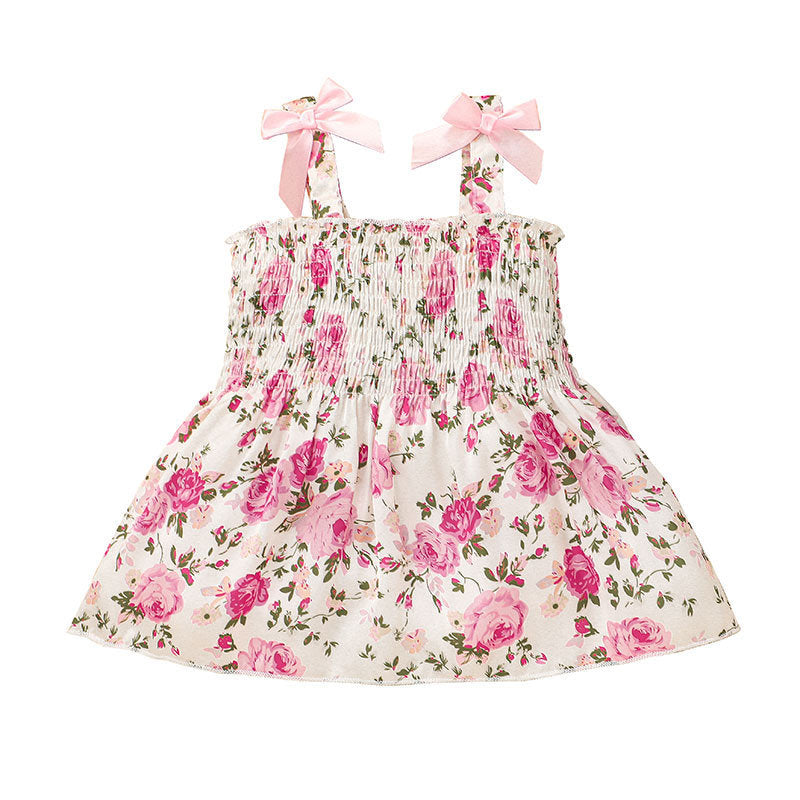 Baby Girl Floral Pattern Bow Cami Dress Baby Summer Dress - PrettyKid