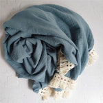 0-3Y Solid Color Muslin Bath Towel Tassel Baby Blanket - PrettyKid