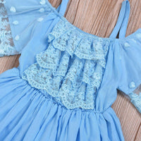 Fashionable Girls Ruffle Trim Solid Color Lace Suspender Dress - PrettyKid