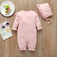 2-Piece Long-Sleeve Bow Decor Lace Jumpsuit and Hat Wholesale children's clothing - PrettyKid