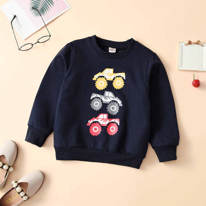 Car Pattern Round Neck Sweater Boy Toddler Knit Sweater - PrettyKid