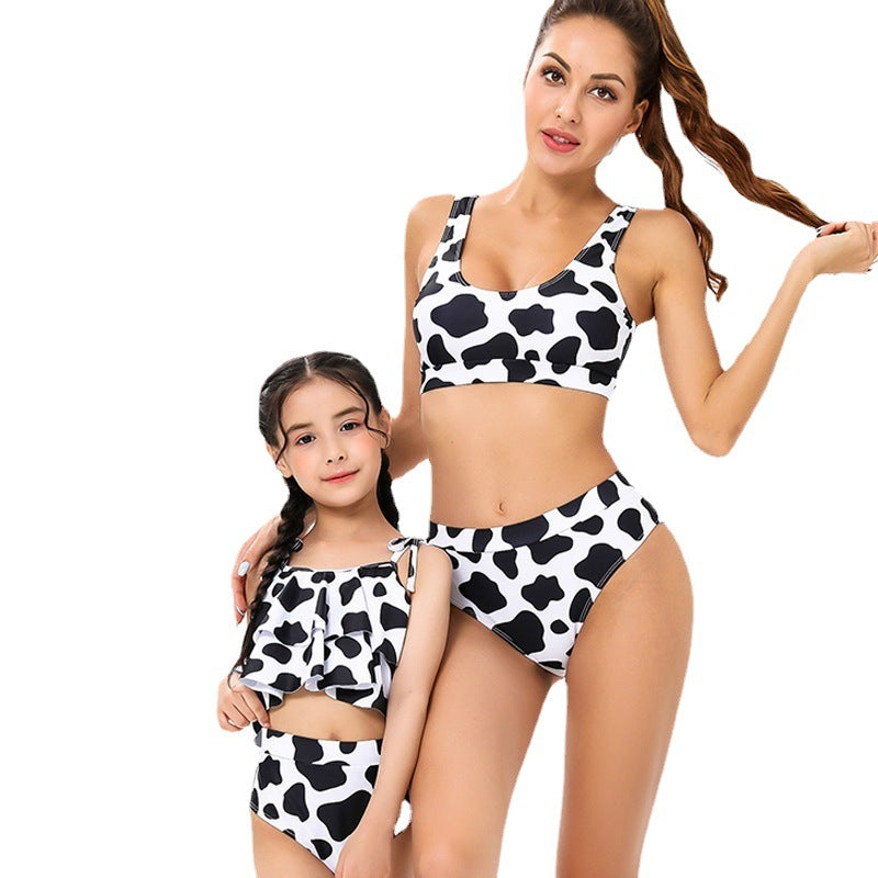 Cow Print Bikini Two-Piece Swimsuit Mommy And Me Matching Clothes - PrettyKid