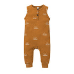 Baby Boy Sleeveless Printed Ribbed Bodysuitbaby Sleeveless Jumpsuit - PrettyKid