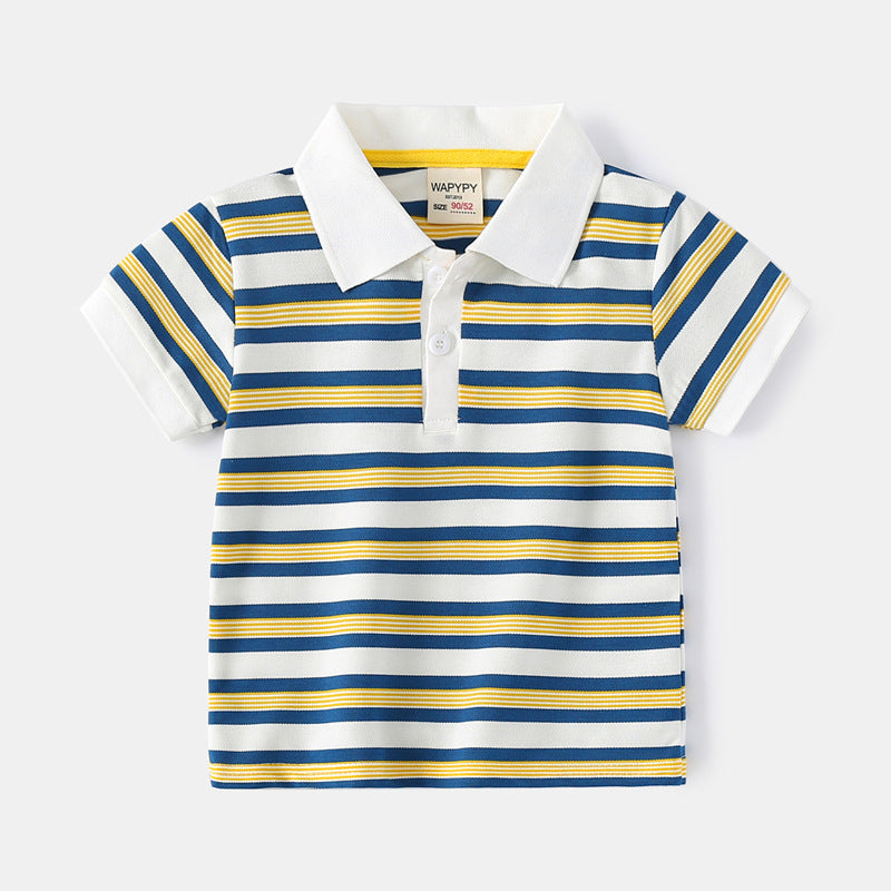 Boys Colorblock Striped Polo T-Shirt Wholesale Striped Polo Shirts - PrettyKid