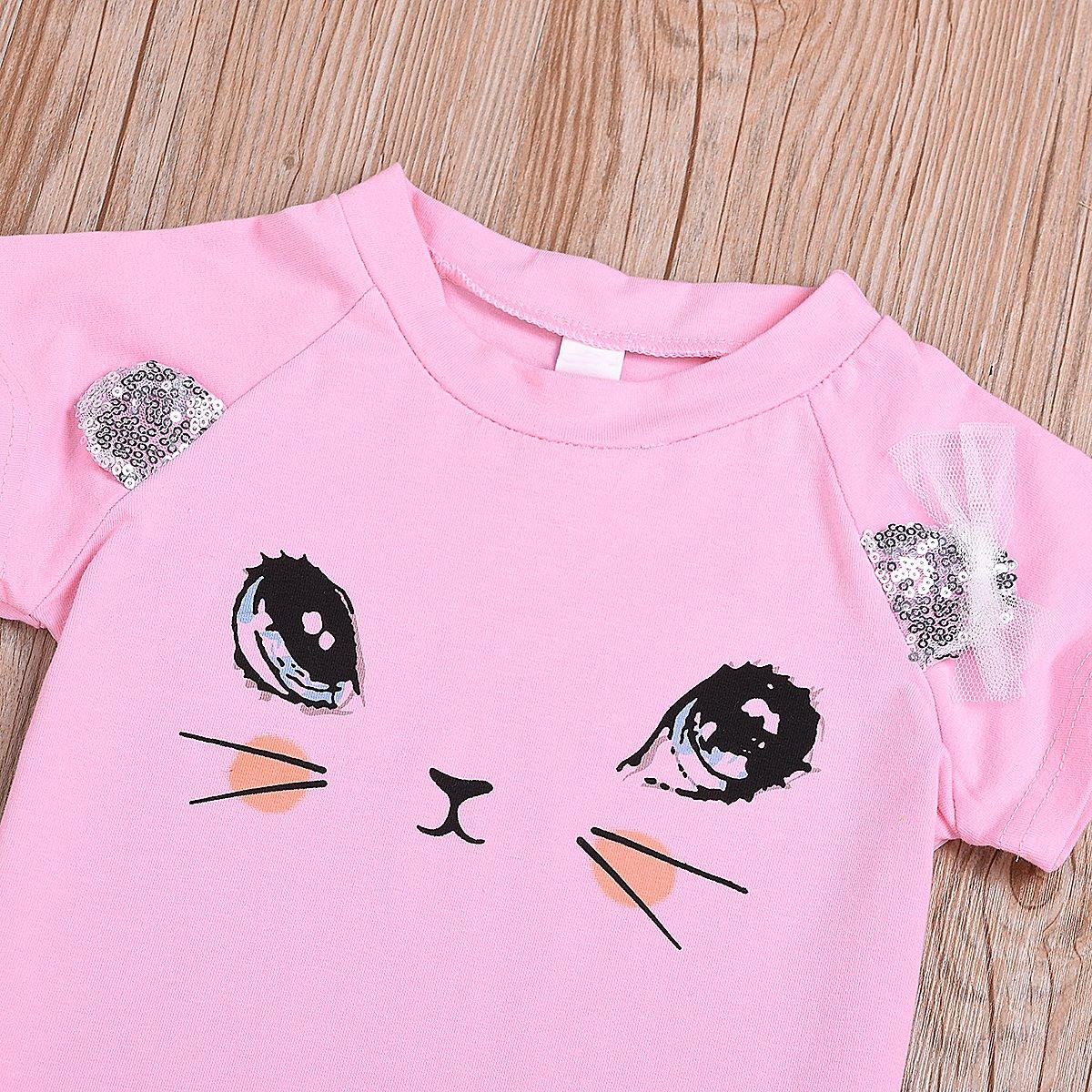 Girls Cute Short Sleeve Cat T-Shirt Mesh Princess Skirt - PrettyKid