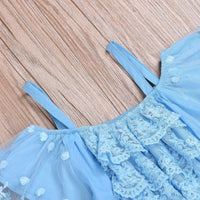 Fashionable Girls Ruffle Trim Solid Color Lace Suspender Dress - PrettyKid