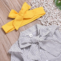 Toddler Girls Polka Dot Bow Top Solid Color Strap Skirt & Headdress - PrettyKid