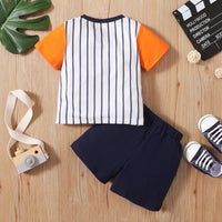 Toddler Boy Letter Print Striped T-shirt & Shorts - PrettyKid