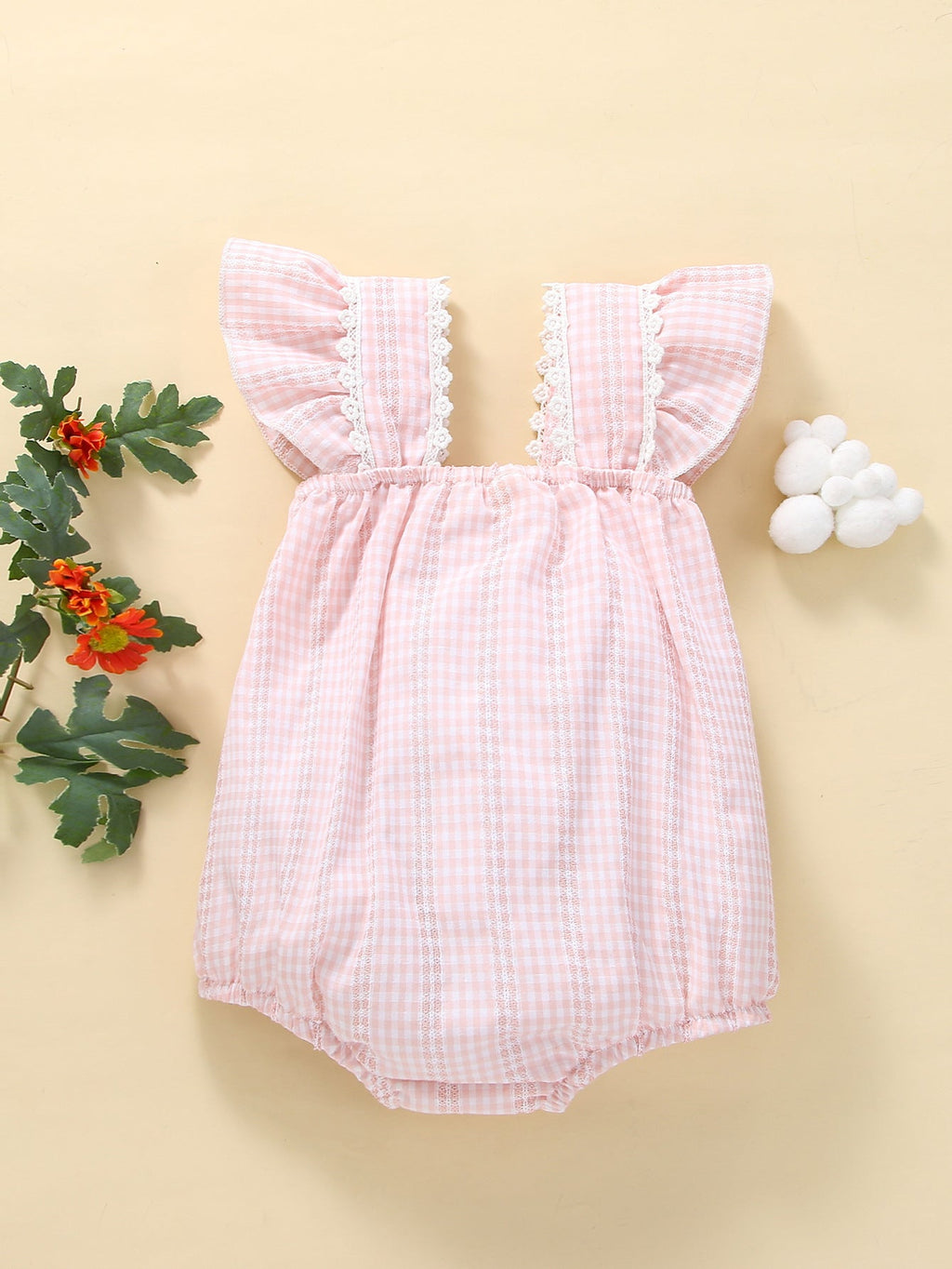 Baby Girl Flower Embroidered Plaid Jumpsuit Baby One Piece Jumpsuit - PrettyKid