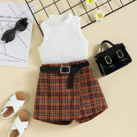 18M-6Y Toddler Girls Outfits Sets Ribbed Sleeveless Top & Plaid Shorts Wholesale Girls Clothes