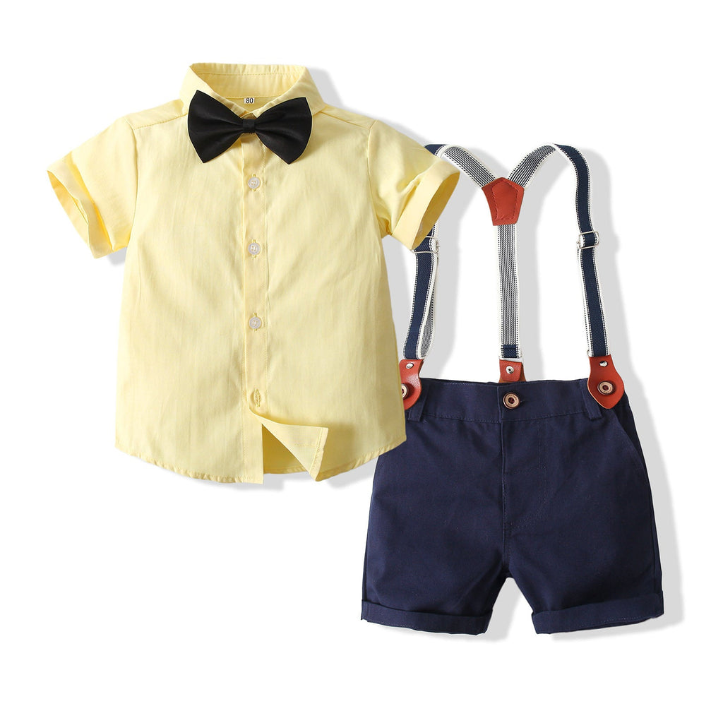 9M-3Y Baby Boys Suit Sets Solid Color Shirts & Suspender Shorts Wholesale Baby Boutique Clothing - PrettyKid