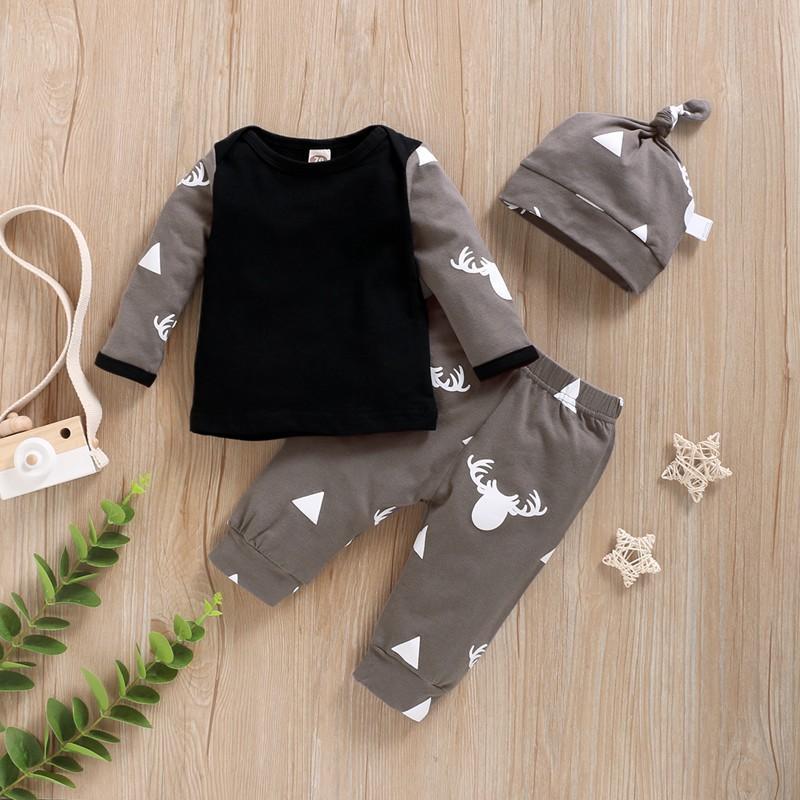 3-piece Contrast Color Animal Printed Set with Hat Wholesale children's clothing - PrettyKid