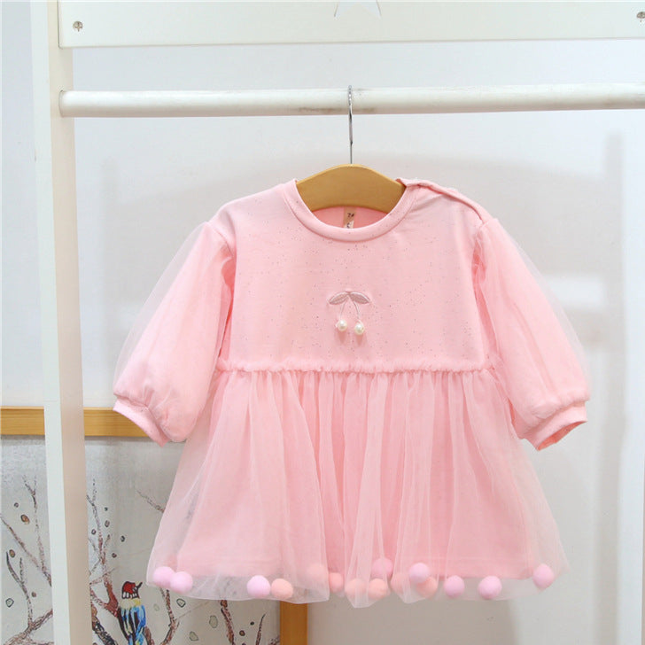 Baby Girl Mesh Cherry Pattern Dress Baby Girl Princess Dress - PrettyKid