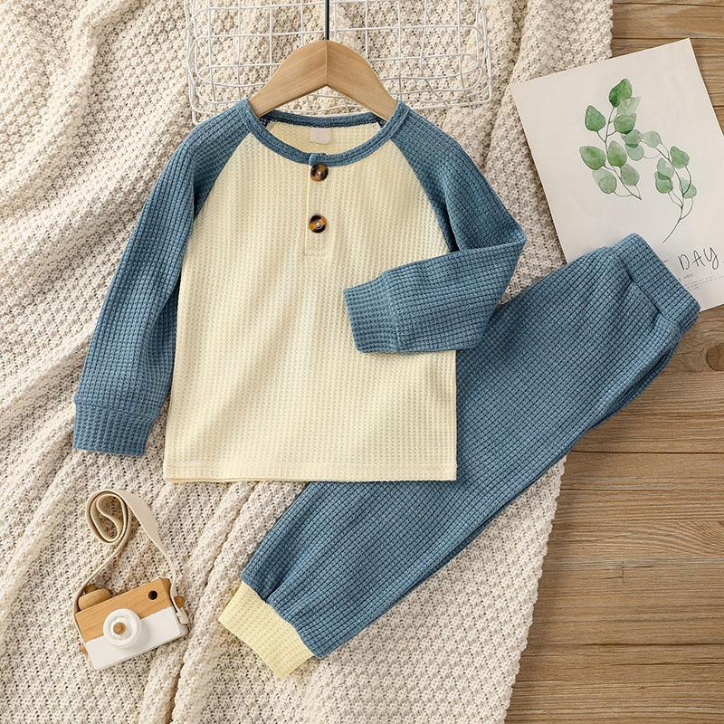 wholesale baby boy clothes Toddler Boy Color-block Knitted Waffle Sweater & Pants Wholesale Children's Clothing - PrettyKid