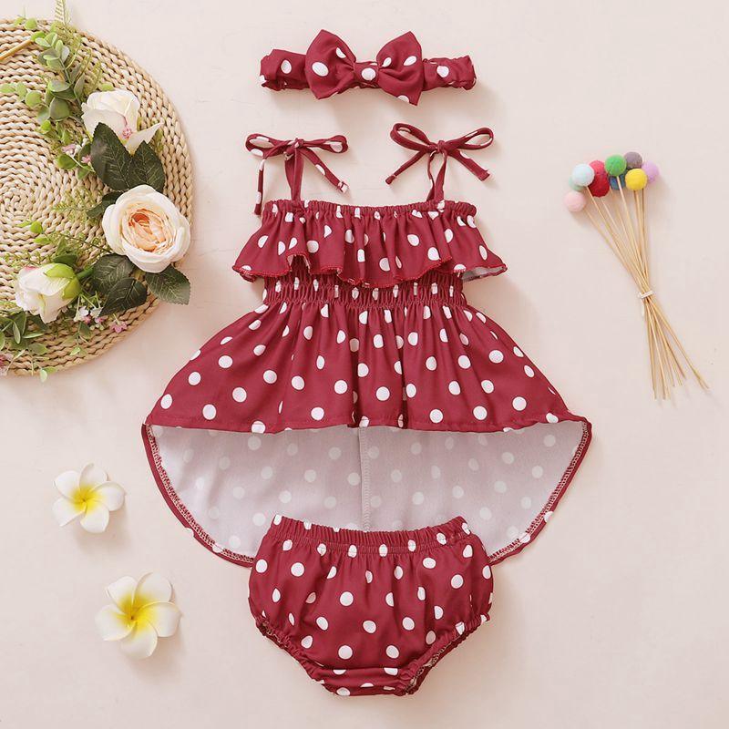 Baby Girl 3pcs Polka Dot Pattern Suit Cami Top & Briefs & Headhand - PrettyKid