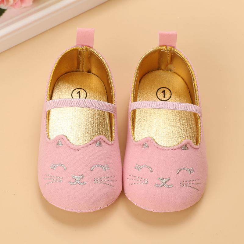 Baby Girl Cartoon Cat Pattern Elastic Band Shoes - PrettyKid