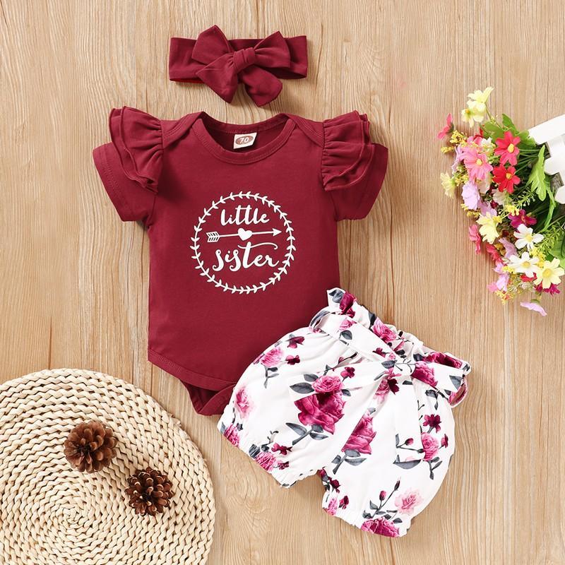 3-piece Floral Bodysuit, Floral Shorts with Headband for Baby Girl - PrettyKid