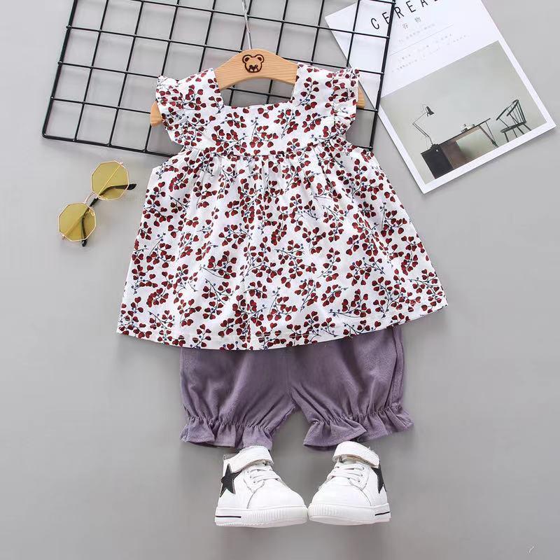 Toddler Girl Floral Pattern Top & Shorts Wholesale Children's Clothing - PrettyKid