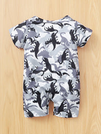 Baby Boy Dinosaur & Alphabet Print Bodysuit Baby Boy Romper Jumpsuit - PrettyKid