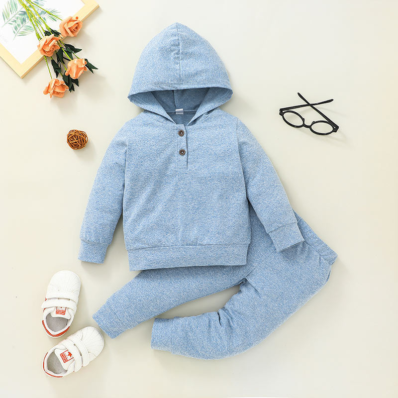 Blue Half-Button Hoodies And Pants Wholesale Toddler Clothing - PrettyKid