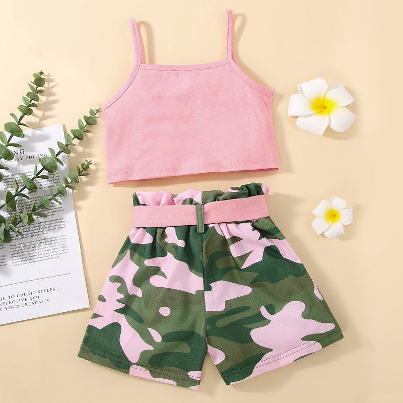 18months-6years Toddler Girl Sets Camisole & Camouflage Shorts Wholesale Girls Clothes - PrettyKid