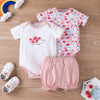 Baby Girl Floral Print Bodysuit And Striped Shorts Baby Girl Outfit Sets KS125934 - PrettyKid