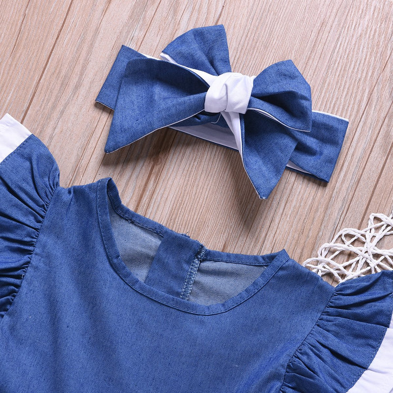 Fashionable 2-Piece Cute Solid Color Fly Sleeve Dress - PrettyKid