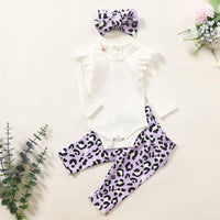 3-piece Headband & Leopard Pattern Pants & Romper for Baby Girl - PrettyKid