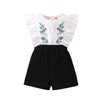 3-24M Wooden Ear Embroidered Fly-Sleeve Shorts Suit Wholesale Baby Clothes - PrettyKid