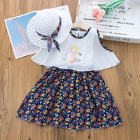 Toddler Girl Chiffon Floral Print Dress & Hat - PrettyKid