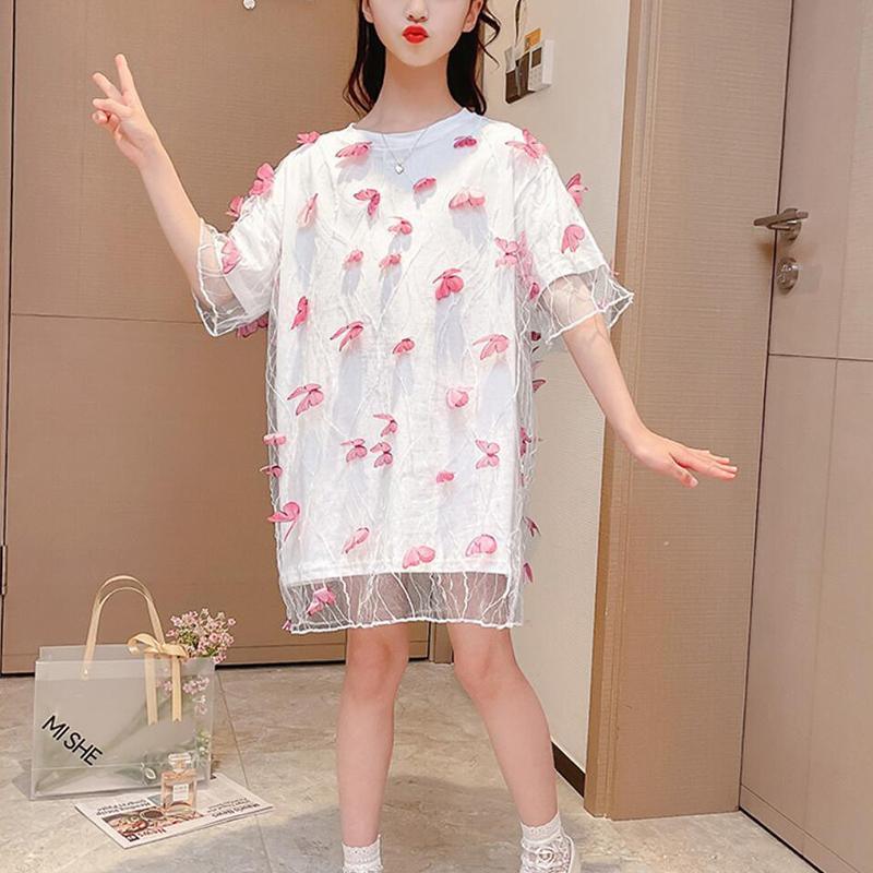 Girl Butterfly Long T-shirt Dress - PrettyKid