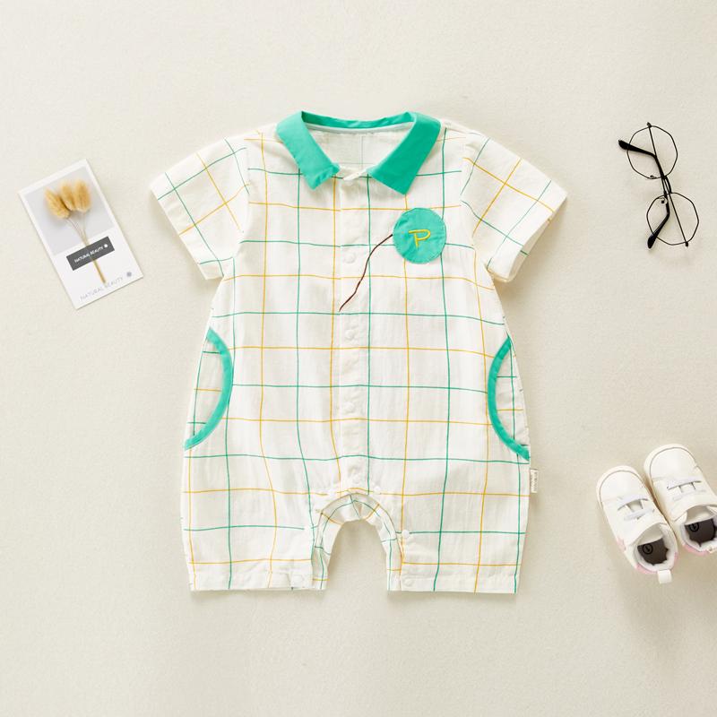 Baby Boy Plaid Contrast Colored Lapel Bodysuit - PrettyKid