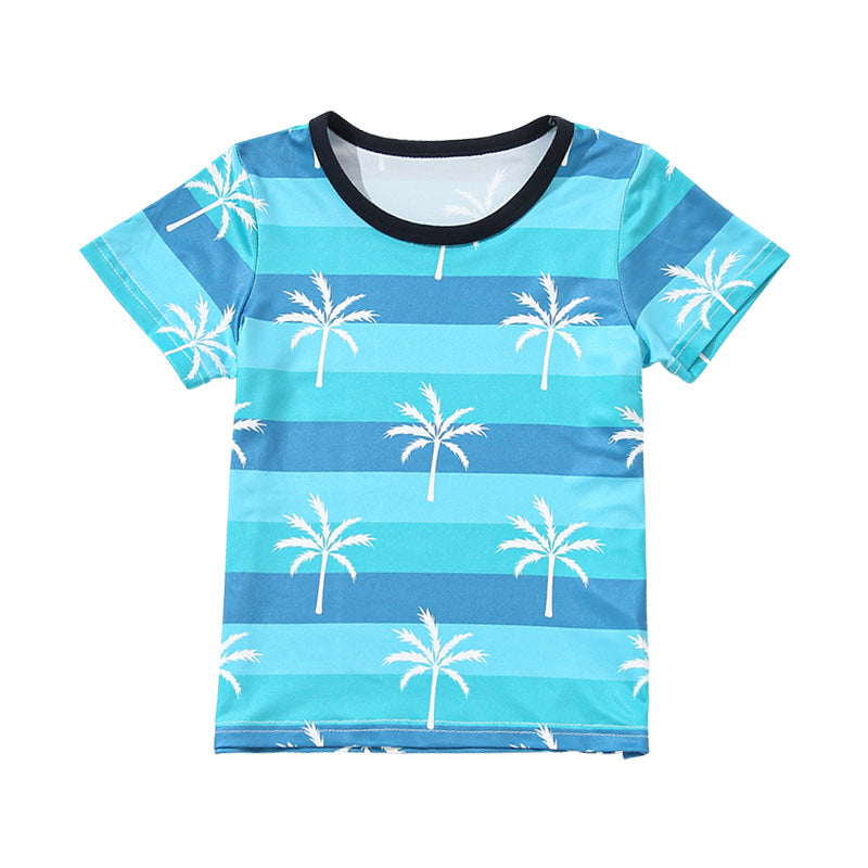 Boys Striped Coconut Tree T-Shirt Wholesale Toddler Clothing - PrettyKid