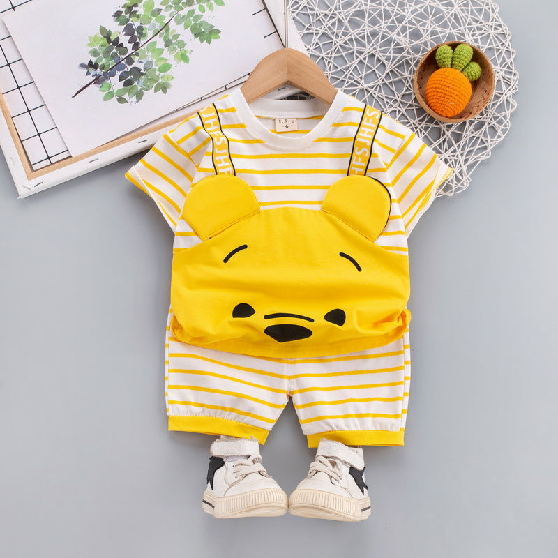Baby Cartoon Animal Print Top And Pants Baby Outfit Sets - PrettyKid