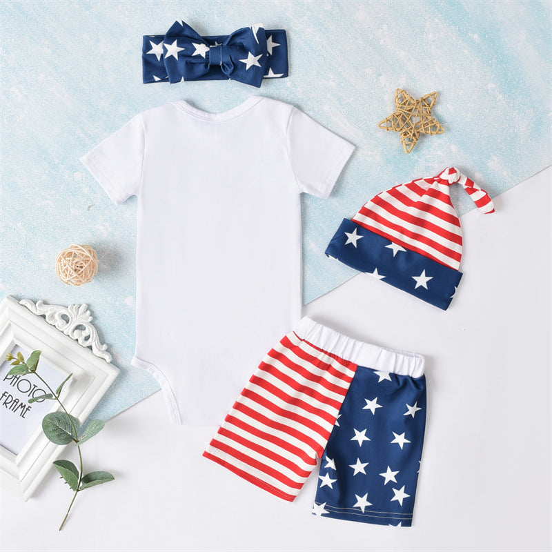 0-24months Baby Sets 2022 Independence Day Four-piece Set Baby Children's Clothing New Children's Romper Suit - PrettyKid