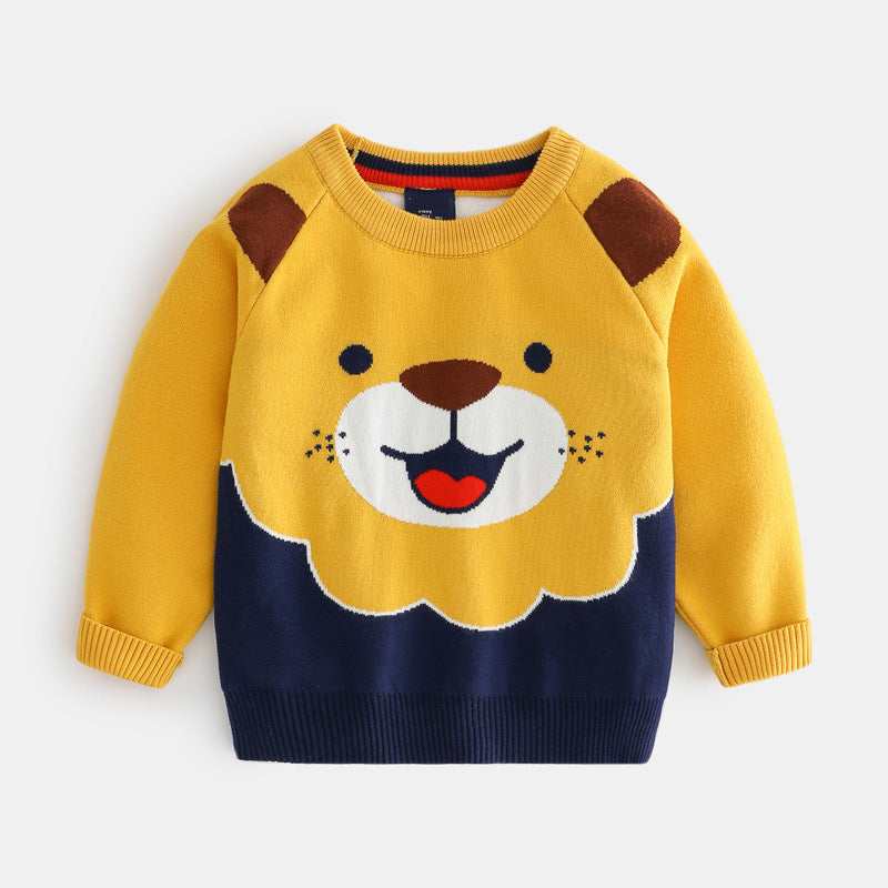 Colorblock Lion Pattern Boy Toddler Knit Sweater - PrettyKid
