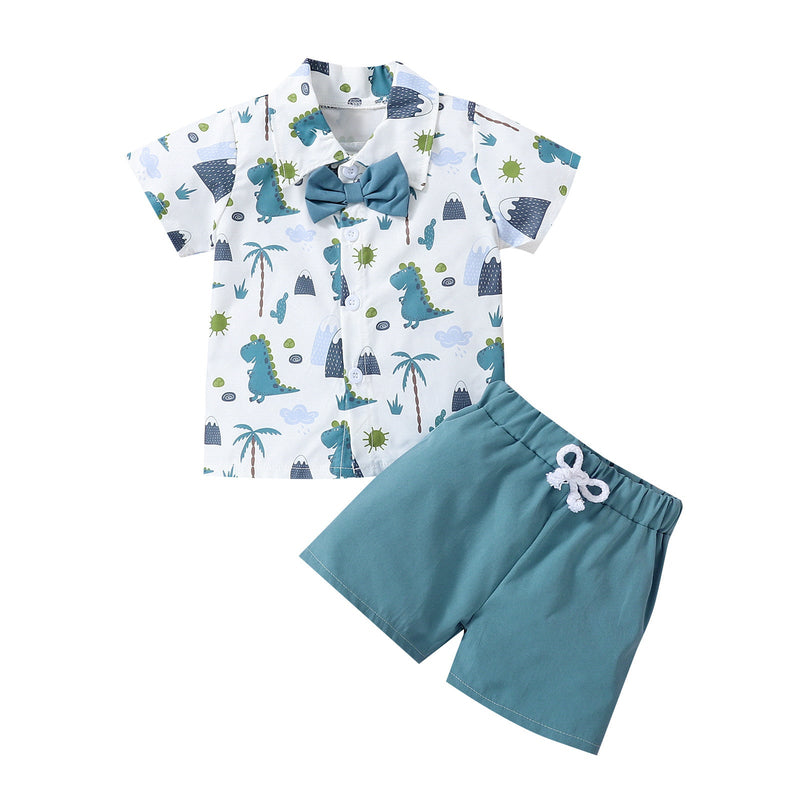 12M-4Y Dinosaur Bowtie Shirts & Shorts Wholesale Toddler Boy Clothes Sets - PrettyKid