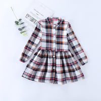 Girls Plaid Button Skirt Long Sleeve Princess Dress - PrettyKid