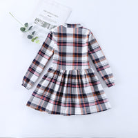 Girls Plaid Button Skirt Long Sleeve Princess Dress - PrettyKid