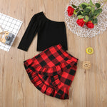 A Sleeve Top and Ruffer Plaid Skirt Baby Toddler Girls Sets - PrettyKid