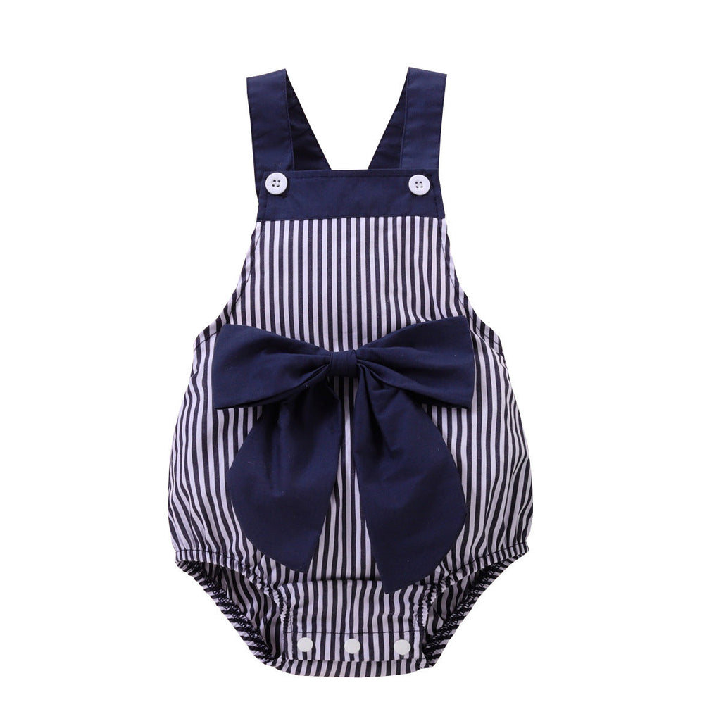 Baby Striped Bow Suspender Bodysuit Wholesale Baby Clothing - PrettyKid