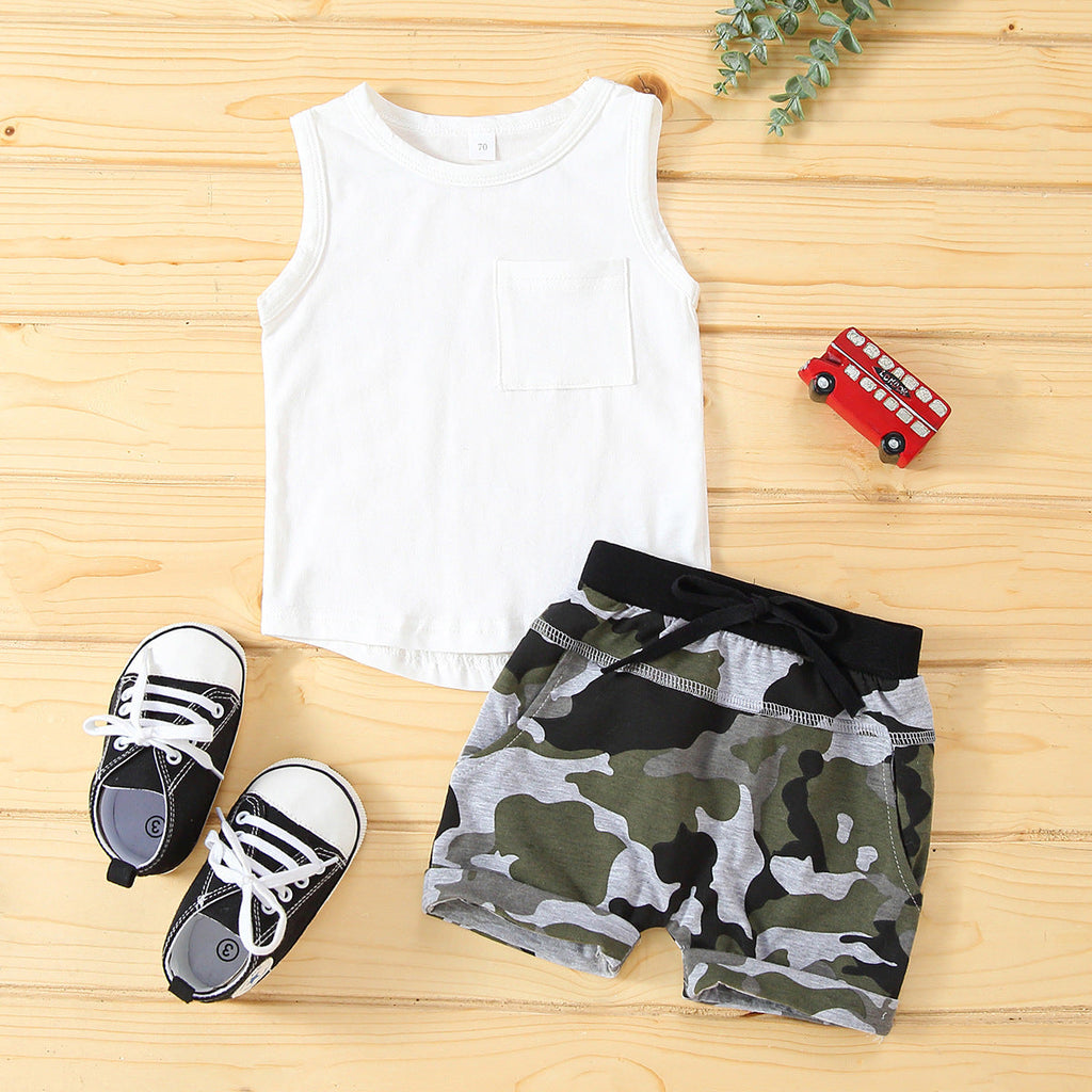 Baby Boy Tank Top And Camouflage Shorts Baby Boy 2 Piece Set - PrettyKid