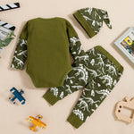 Baby-Girls 3 Pieces Sets Letter Dinosaur Printed Long Sleeves Bodysuits And Pants With Hat Or Headband - PrettyKid