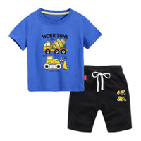 9M-12Y Short Sets For Boys Short Sleeve Truck Print Drawstring Kids Clothes Wholesale - PrettyKid