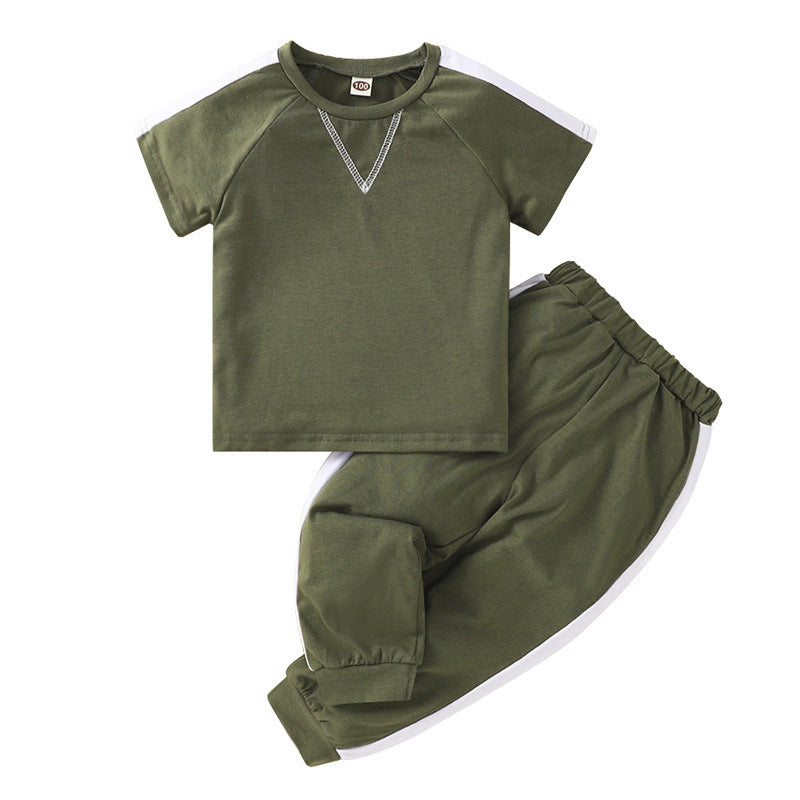 Contrast Color T-Shirt & Pants Wholesale Toddler Boy Sets - PrettyKid