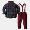 Baby Toddler Boy Format Bow Tie Plaid Polo Shirts and Overal Sets - PrettyKid