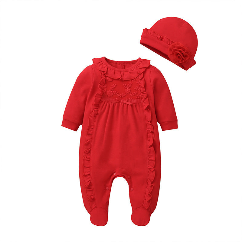 Baby Girl Flower Embroidered Bodysuit And Hat Baby Girl Jumpsuit - PrettyKid