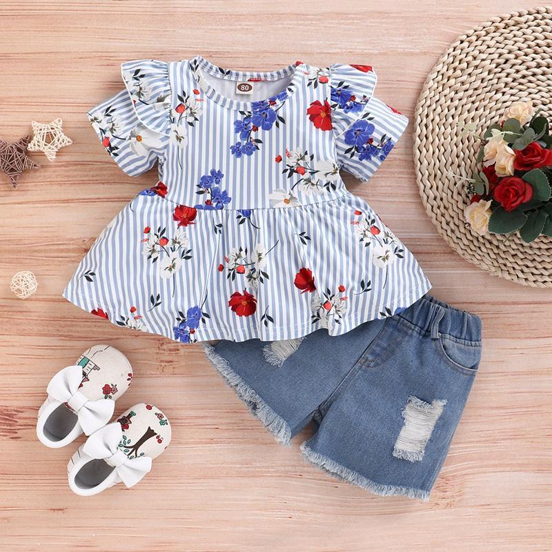 Toddler Girl Floral Top & Denim Shorts - PrettyKid